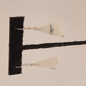 Hand Crafted Howlite Earrings Dangle Natural Stones Modern Casual Black White